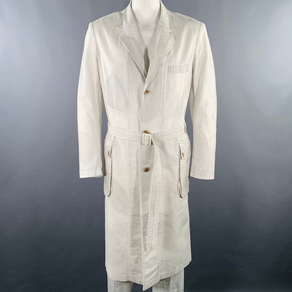 YOHJI YAMAMOTO Size XL Light Grey Cotton Belted Coat